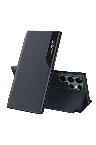 Techsuit Husă din piele cu clapă pentru Samsung Galaxy S22 Ultra 5G, albastră