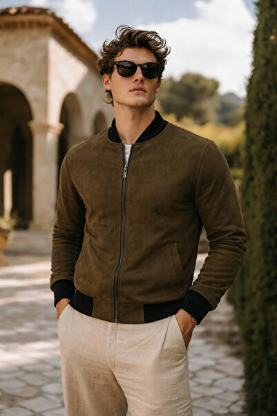 comstar Men's Premium Comfort Basic Nubuck Suede Khaki Jacket