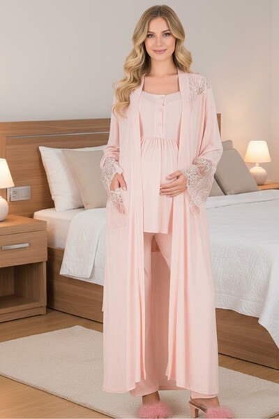 PREGNANT WORLD New Season Pink Lace Short Sleeve Design Buttoned Maternity Lo...