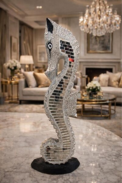 Hd Marketim 60 cm Ahşap Mozaik Aynalı Denizatı Biblo – Büyük Boy Otantik Ev D...