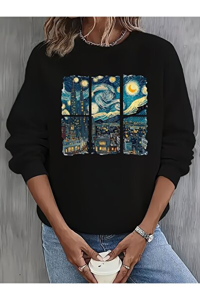 PALPİTO Hanorac oversize cu imprimeu Van Gogh pentru femei