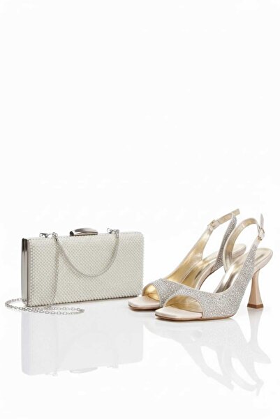 MFT AYAKKABI Women's Goblet Heeled Pearl Stone Dress and Bridal Shoes and Bag...