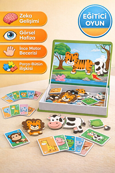 TOYFEST Manyetik Hayvan Puzzle Tamamlama Oyunu 40 Parça 3+ Yaş Eğitici Zeka Seti