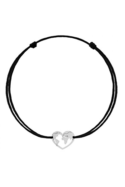 BIJUTERIA NEAGRA Brățară cu pandantiv inimă din argint 925 cu hartă a lumii
