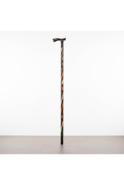 unbranded Ebony Walking Stick 100cm – Amber, Malachite & Seashell Inlay Cane