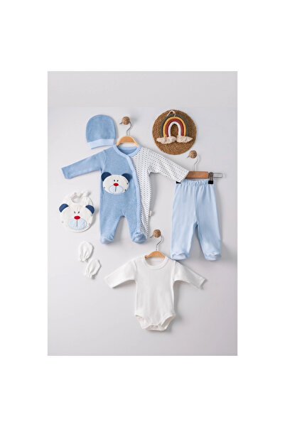 Narnuga 100% Cotton Baby Boy Set of 5 with Teddy Bear Embroidered Overalls
