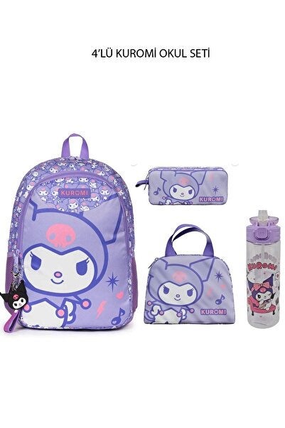 kuromi 4-Piece School Set (Lunchbox with Thermos - Double Pencil Holder - Bag...