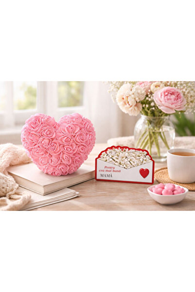 OEM March 8th Gift Heart of Roses 15x15cm Foam Flowers and Magnet