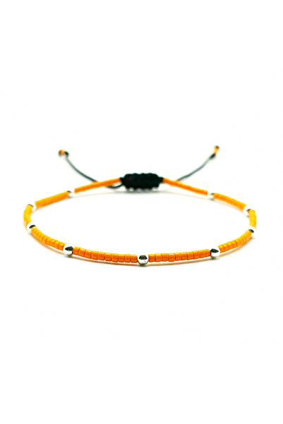 BIJUTERIA NEAGRA Bracelet with 925 Silver balls and orange Miyuki beads