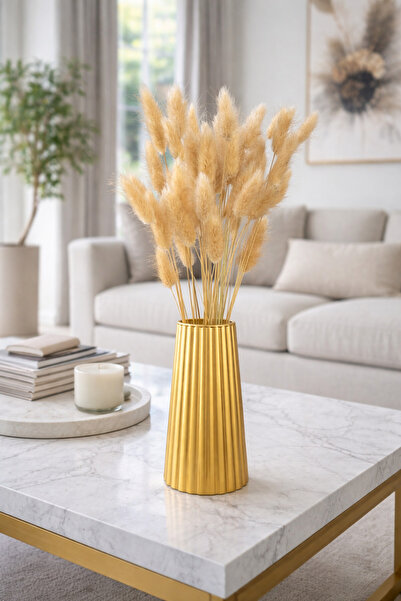 AROLEN Altın Çizgili Büyük Boy Vazo – İskandinav Stil