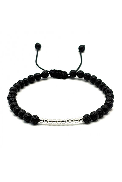 BIJUTERIA NEAGRA Brățară cu bile din argint 925 și pietre de lavă