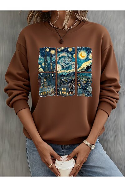 PALPİTO Hanorac oversize cu imprimeu Van Gogh pentru femei