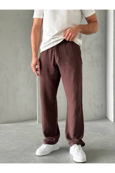 Wonraces Men's Baggy Elastic Waist Linen Trousers
