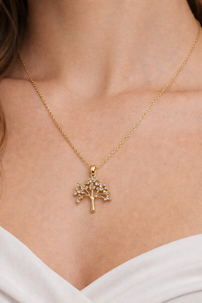 Zeraf Takı Zeraf Minimal Altın Kaplama Hayat Ağacı Taşlı Kadın Kolye