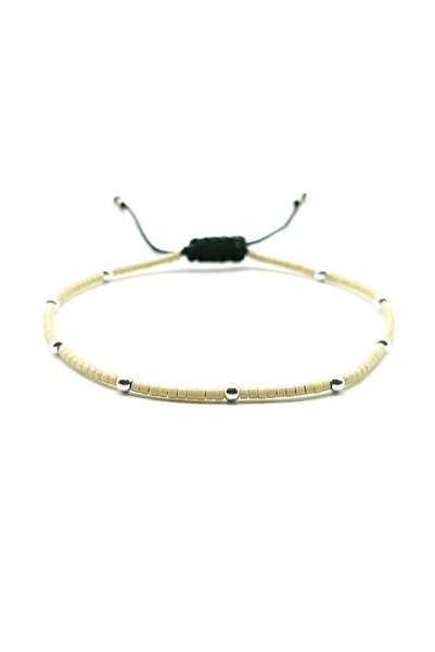 BIJUTERIA NEAGRA Bracelet with 925 Silver balls and beige Miyuki beads