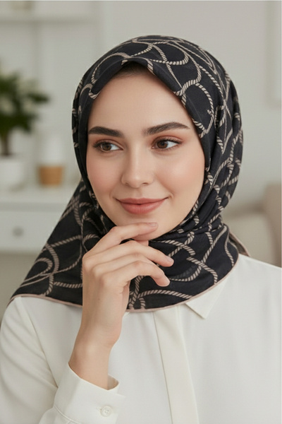 İpekel Siyah Vizon Serisi Desenli Soft Keten Eşarp LPS1005-01