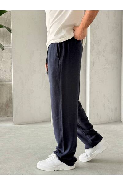 Wonraces Men's Baggy Elastic Waist Linen Trousers