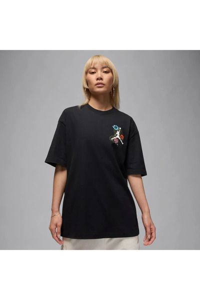 Nike Jordan Flight Women's Oversized Graphic T-Shirt Bol Kalıp Siyah Kadın T-...