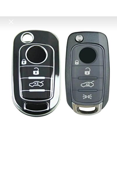 ÖZEN KEYS Luxury Fiat Egea 3 Button Nano Key Case Cover Black Silver Silver C...