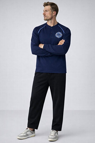 COMBİNE MİCHAİL Ανδρικό σετ πιτζάμες με στάμπα Premium Comfort σε μπλε χρώμα