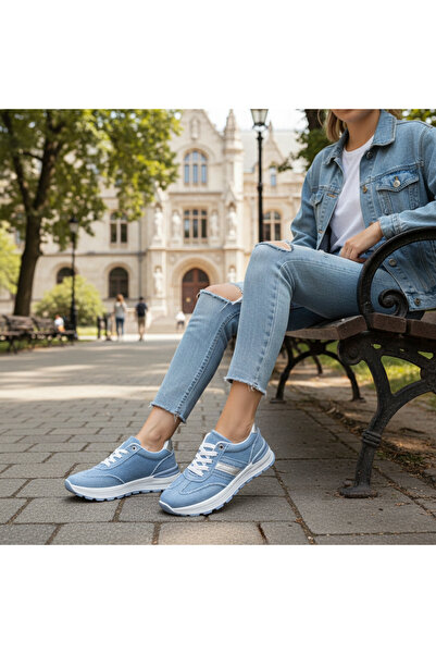 BEST WOMAN Teniși sport denim albaștri din denim cu talpă cu amortizare – Sne...