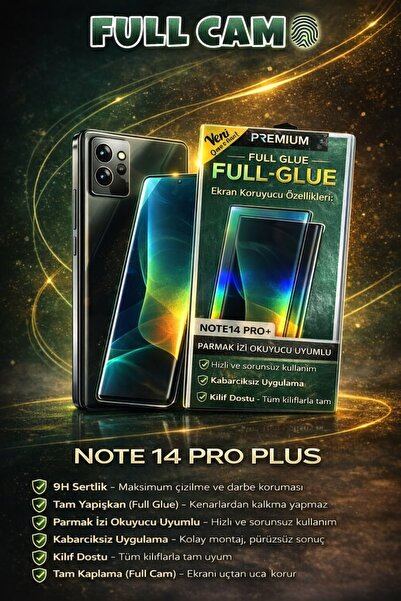 ALMANARA PROJECT NOTE 14 PRO PLUS Uyumlu 9H Full Glue Tam Kaplama Temperli Ca...