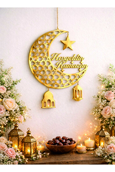 DT Dekor Treni 3 D Hoş geldin Ramazan Hilalli-yıldızlı-Kandilli Gold renkli İ...