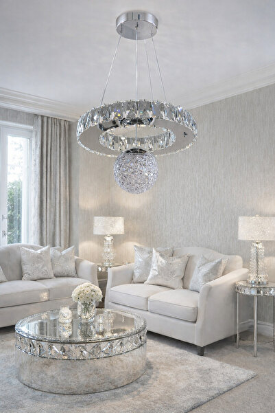 Kafkas 30LUK DAİRE GÜMÜŞ ŞEKER TOPLU KRİSTAL AVİZE