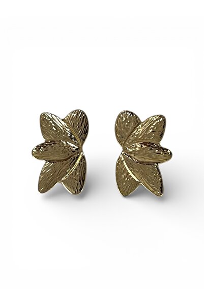 stravis Gold Color Textured Leaf Earrings