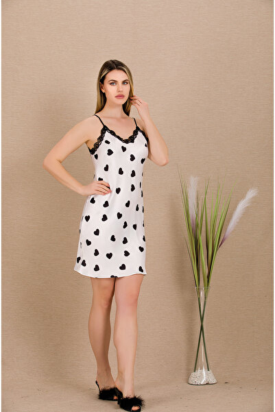 MOPİ Satin Long Sleeve Dressing Gown Lace Detailed Mini Suspender Nightgown 2...