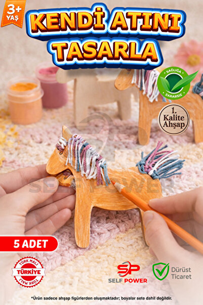 Self Power 5 ADET EĞİTİCİ AHŞAP OYUNCAK RENKLİ İPLER DAHİL El Sanatı Etkinliği