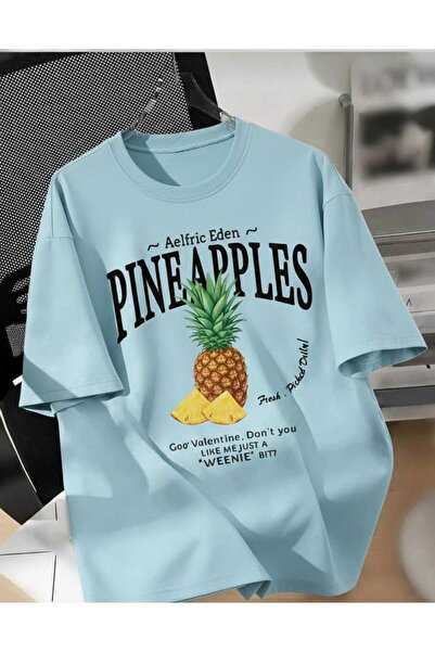 COHERENT تي شيرت قطني كبير الحجم مطبوع عليه أناناس للجنسين للرجال/النساء