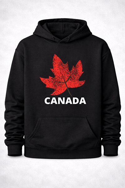 metsawear Black Printed Slim Fit Hooded Sweatshirt – 3-Yarn Raster Fabric, Ca...