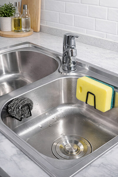 EUROLUXE Paslanmaz Çelik Bulaşık Süngeri Tutucu Yapışkanlı Askılık Delme Yok ...