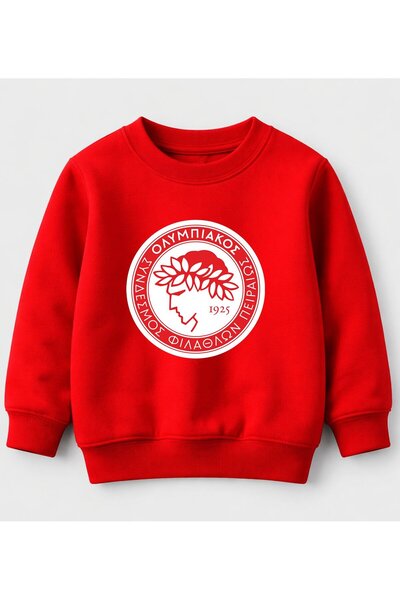 Efendioğlu Design Sweatshirt Red Olimpiakos Large Printed Cotton 3 Yarns With...
