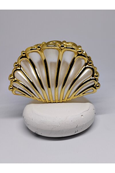 Tuel Seashell Design Hair Clip – Large Metal Clip with Gold Metal Pearl Detail