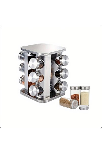 AMRIS Set 12 recipiente pentru condimente din oțel inoxidabil și sticlă cu su...