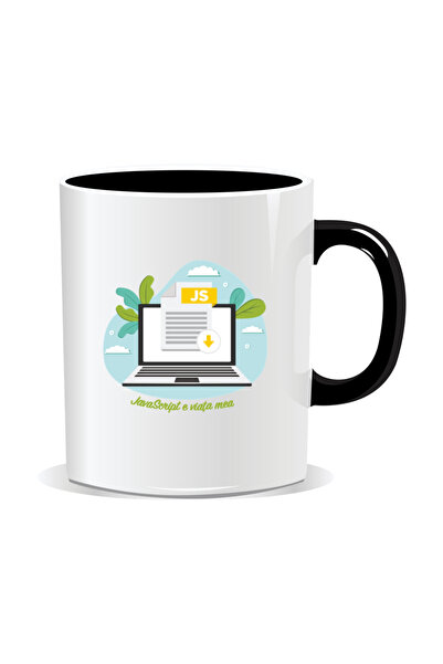 Mug Mania Cana personalizata cu mesaje pentru programatori, JavaScript e viat...