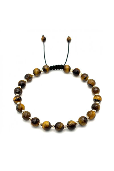 BIJUTERIA NEAGRA Brățară cu 20 de bile de aur de 14K și ochi de tigru de 6 mm