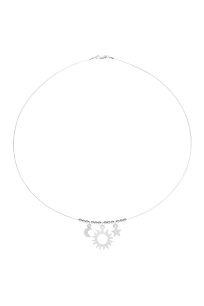 BIJUTERIA NEAGRA Colier din sârmă transparentă cu 3 pandantive Lună-Soare-Ste...