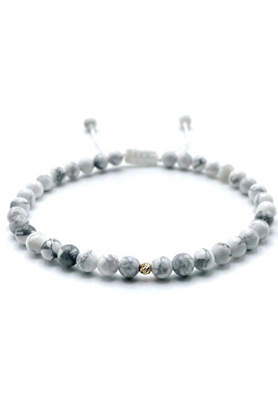 BIJUTERIA NEAGRA Brățară cu aur de 14K și bile de Howlit