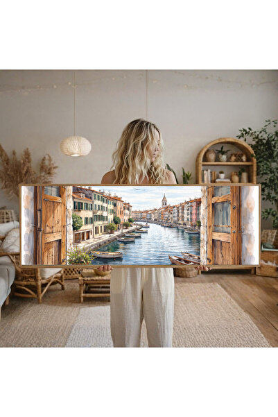 woodhomeworks Tek Parça Gerçek Ahşap Yatay Panorama Çerçeveli Tablo