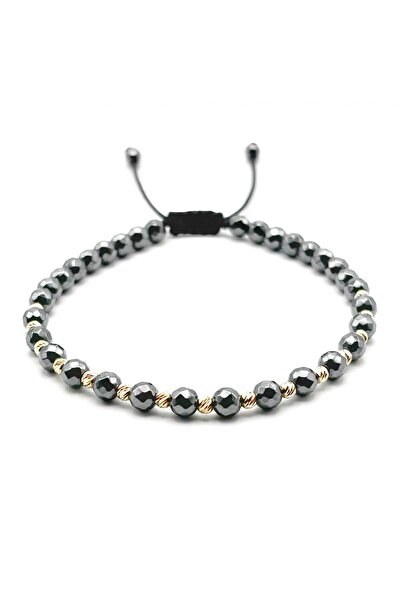 BIJUTERIA NEAGRA Brățară cu 15 bile din aur de 14K și pietre de hematit