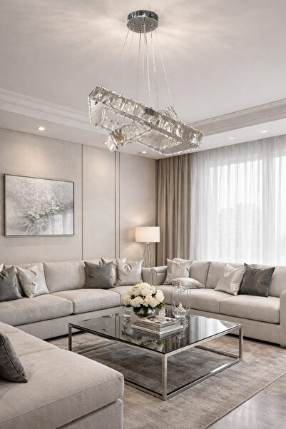 TREND 35x25KARE GÜMÜŞ 2 KATLI KRİSTAL AVİZE