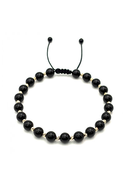 BIJUTERIA NEAGRA Brățară cu 20 de aur de 14K și bile de onix de 6 mm