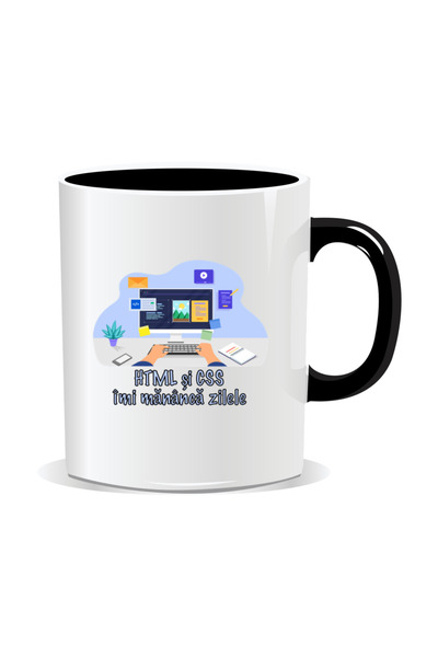 Mug Mania Cana personalizata cu mesaje pentru programatori, HTML si CSS imi m...