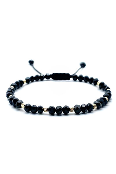 BIJUTERIA NEAGRA Brățară cu 10 bile din aur de 14K și cristale negre
