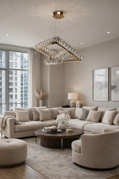 TREND 35x25LİK KARE 2KATLI GOLD KRİSTAL AVİZE