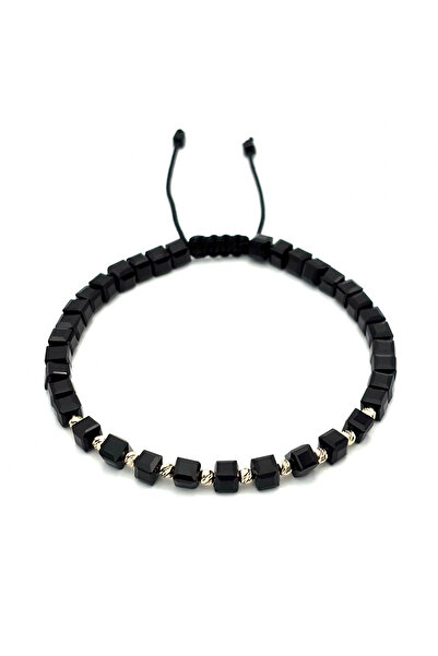 BIJUTERIA NEAGRA Brățară cu 10 bile din aur de 14K și cristale cubice negre