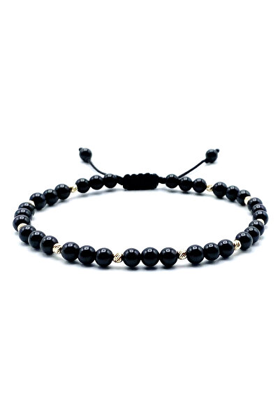 BIJUTERIA NEAGRA Brățară cu 10 bile din aur de 14K și onix